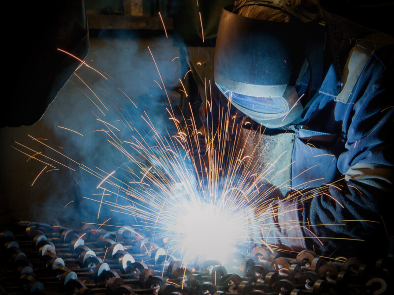 Closeup of welder in mask
